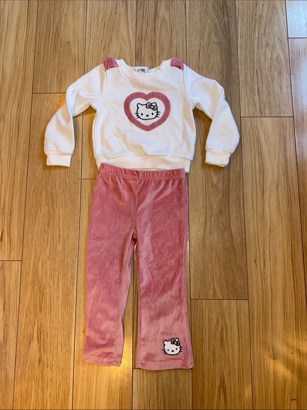 Hello Kitty Pink Velour Leggings with Heart Applique Top